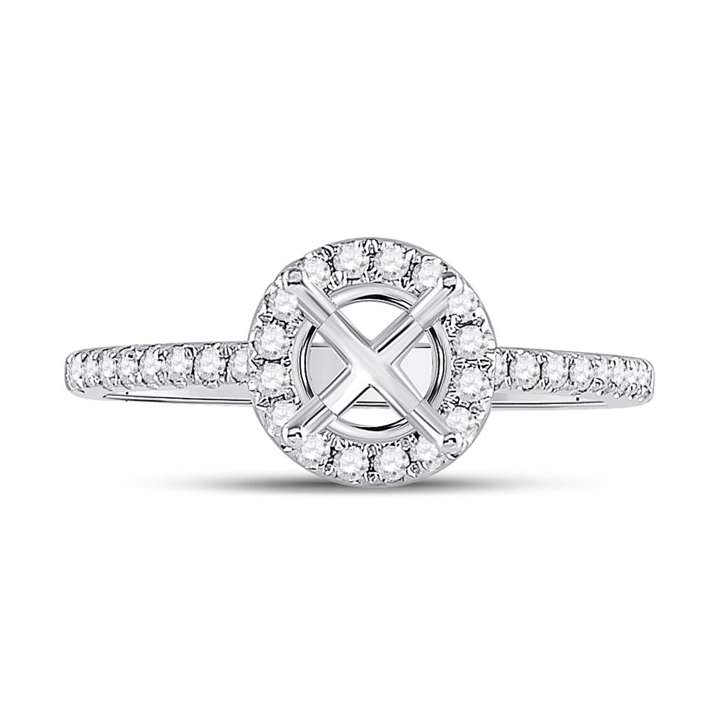 14k White Gold Round Diamond 1 Ct Rd Center Halo Bridal Semi-Mount Ring 3/8 Ctw