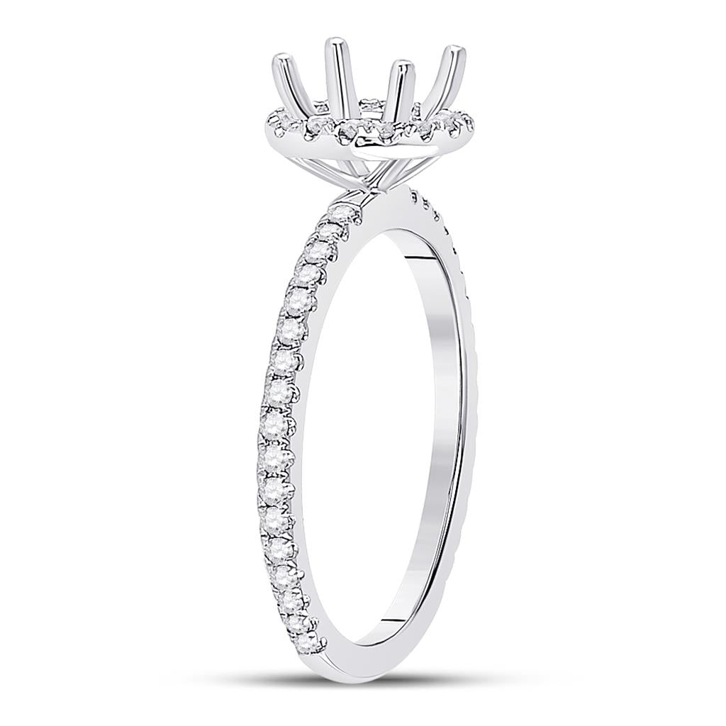 14k White Gold Round Diamond 1 Ct Rd Center Halo Bridal Semi-Mount Ring 3/8 Ctw