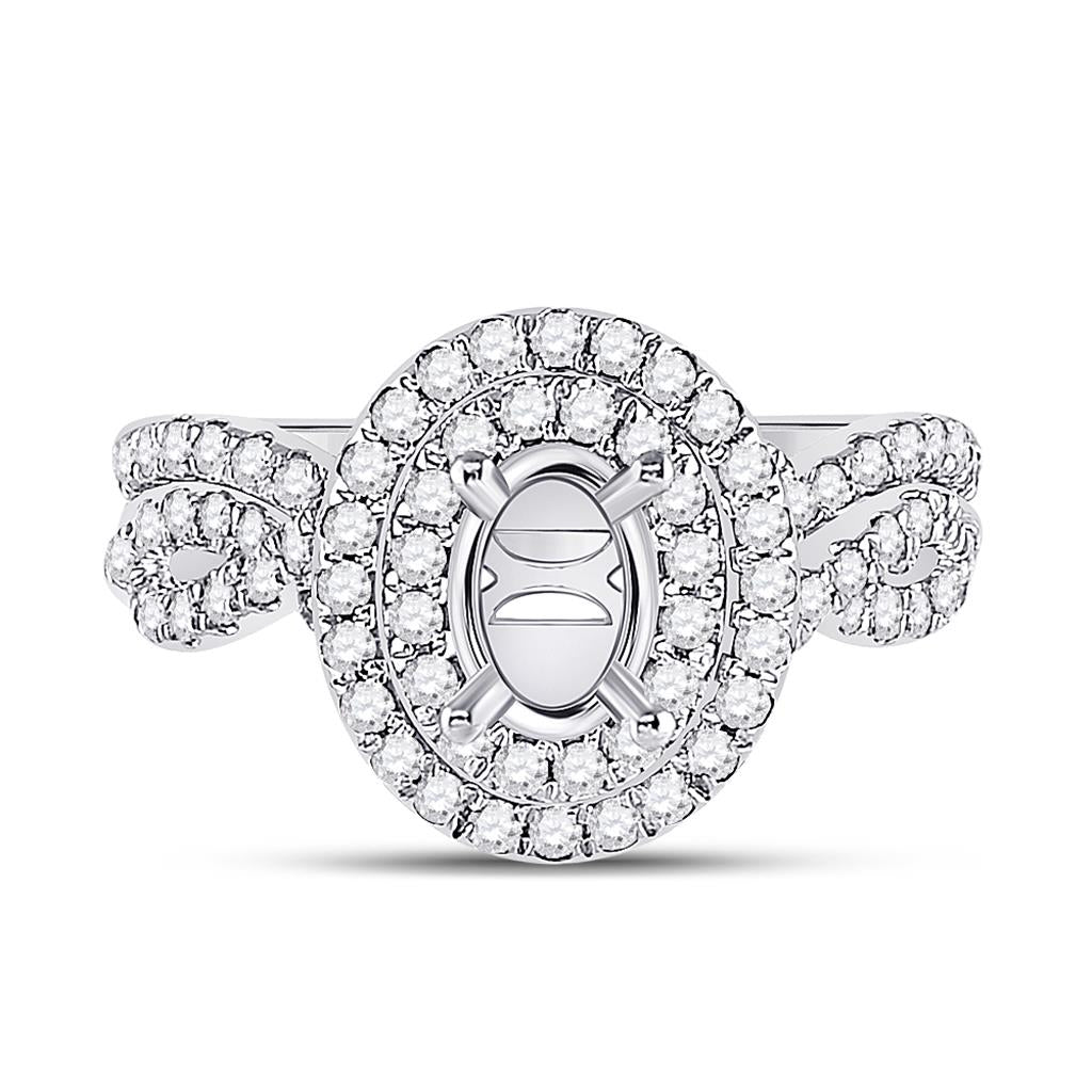 14k White Gold Round Diamond 1 Ct Oval Center Halo Bridal Semi-Mount Set 3/4 Ctw