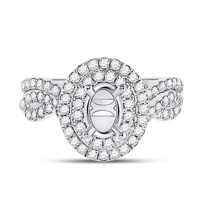 14k White Gold Round Diamond 1 Ct Oval Center Halo Bridal Semi-Mount Set 3/4 Ctw