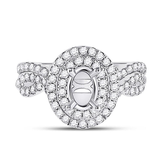 14k White Gold Round Diamond 1 Ct Oval Center Halo Bridal Semi-Mount Set 3/4 Ctw