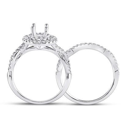 14k White Gold Round Diamond 1 Ct Oval Center Halo Bridal Semi-Mount Set 3/4 Ctw