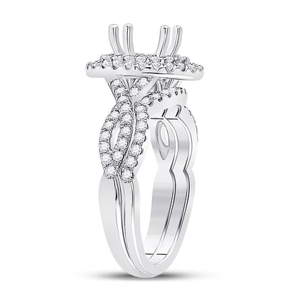14k White Gold Round Diamond 1 Ct Oval Center Halo Bridal Semi-Mount Set 3/4 Ctw