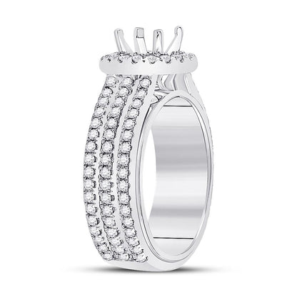 14k White Gold Round Diamond 1-1/2 Ct Rd Center Bridal Semi-Mount Ring 1 Ctw