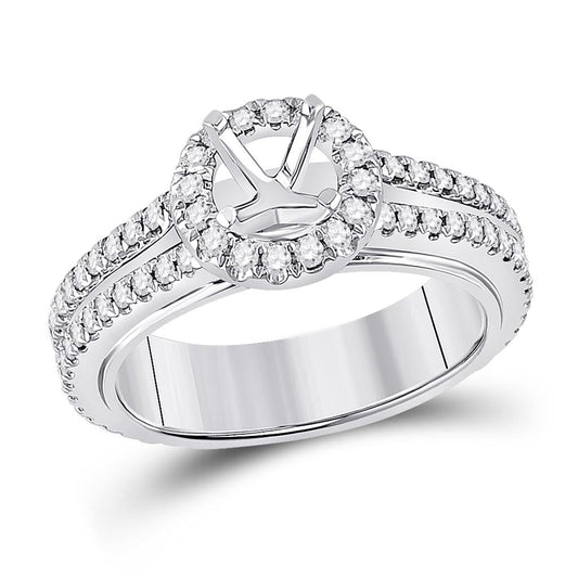 14k White Gold Round Diamond 3/4 Ct Rd Center Bridal Semi-Mount Ring 3/4 Ctw