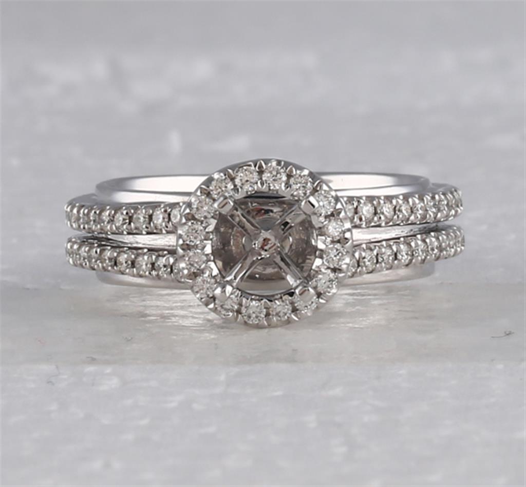 14k White Gold Round Diamond 3/4 Ct Rd Center Bridal Semi-Mount Ring 3/4 Ctw