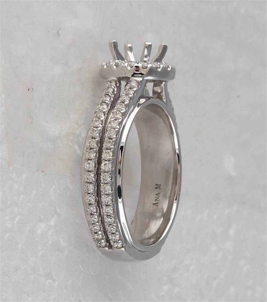 14k White Gold Round Diamond 3/4 Ct Rd Center Bridal Semi-Mount Ring 3/4 Ctw