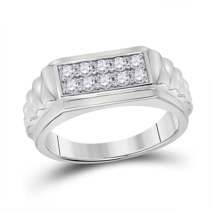 14k White Gold Round Diamond Ribbed Flat Top Band Ring 1/2 Cttw