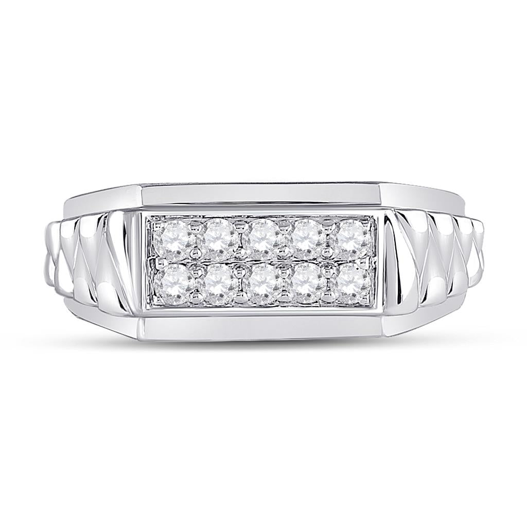 14k White Gold Round Diamond Ribbed Flat Top Band Ring 1/2 Cttw