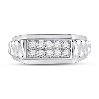 14k White Gold Round Diamond Ribbed Flat Top Band Ring 1/2 Cttw