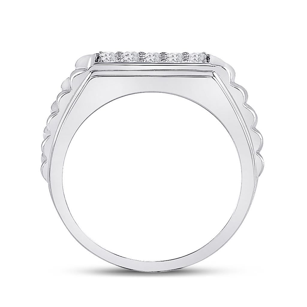 14k White Gold Round Diamond Ribbed Flat Top Band Ring 1/2 Cttw