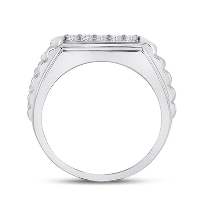 14k White Gold Round Diamond Ribbed Flat Top Band Ring 1/2 Cttw