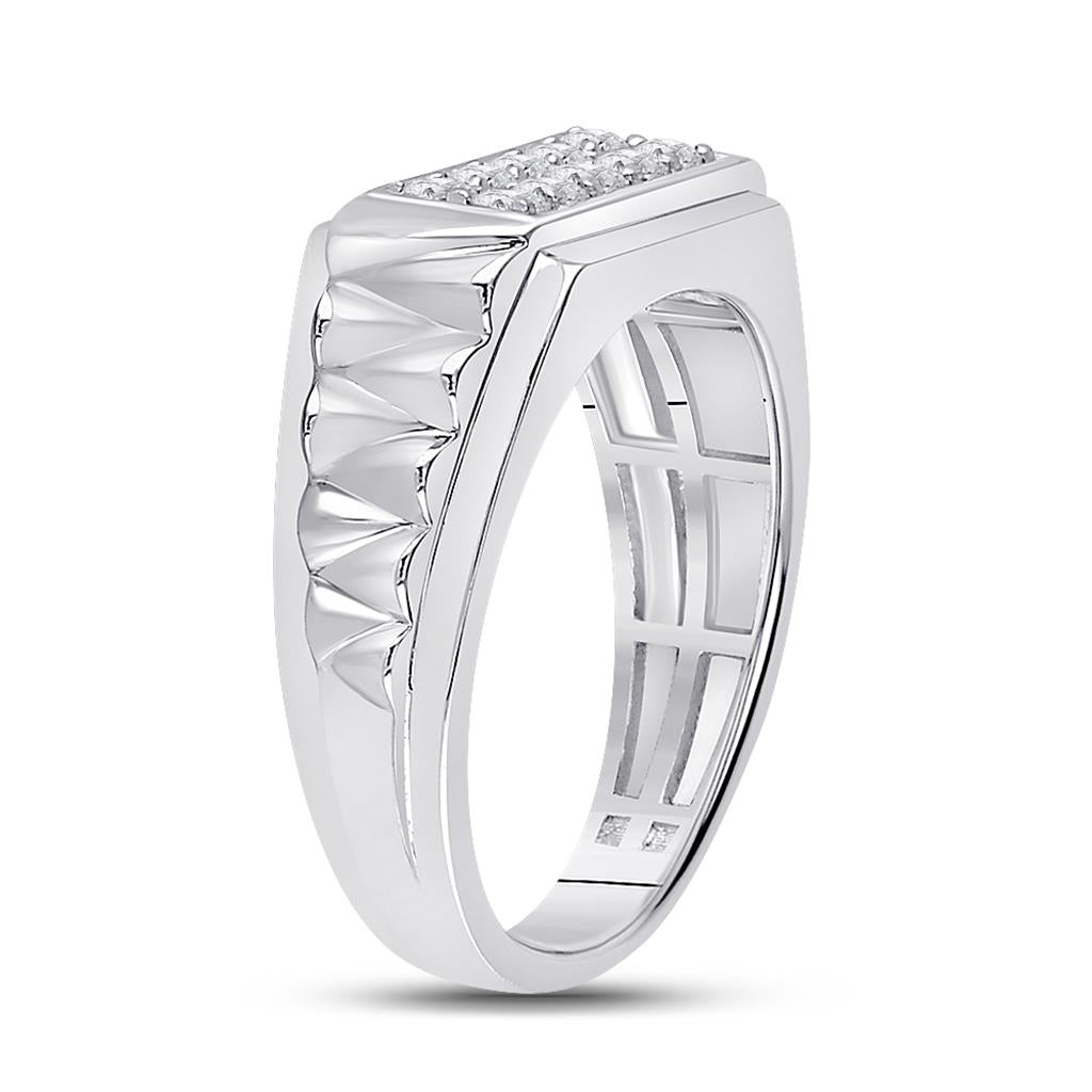 14k White Gold Round Diamond Ribbed Flat Top Band Ring 1/2 Cttw