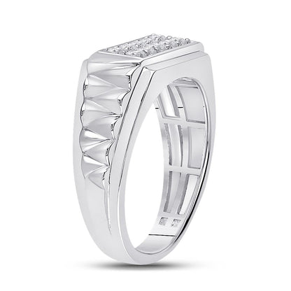 14k White Gold Round Diamond Ribbed Flat Top Band Ring 1/2 Cttw