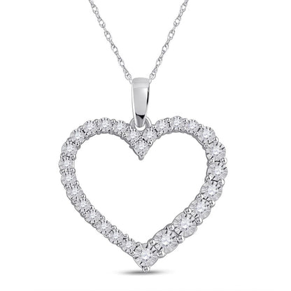 14k White Gold Round Diamond Outline Heart Pendant 1/6 Cttw