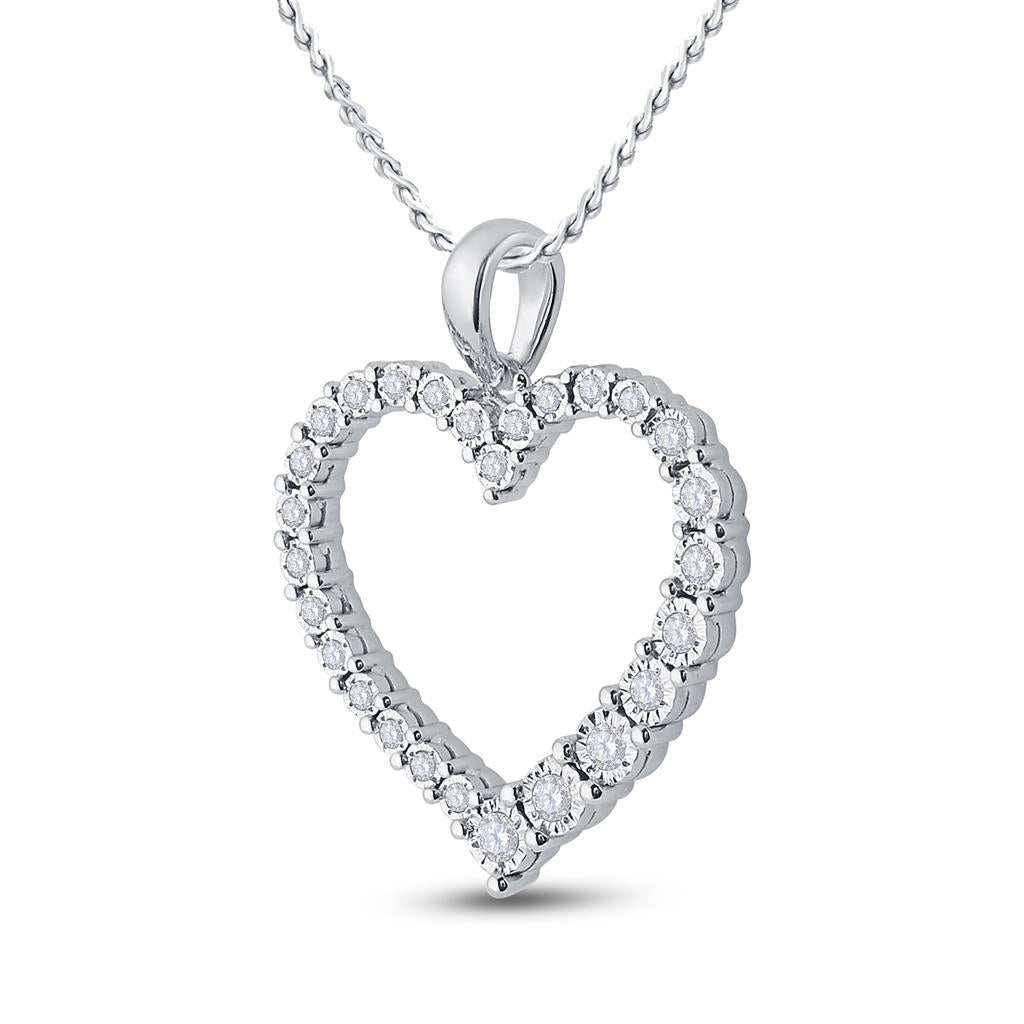 14k White Gold Round Diamond Outline Heart Pendant 1/6 Cttw