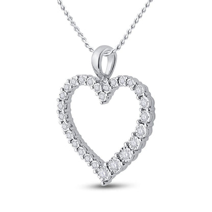 14k White Gold Round Diamond Outline Heart Pendant 1/6 Cttw