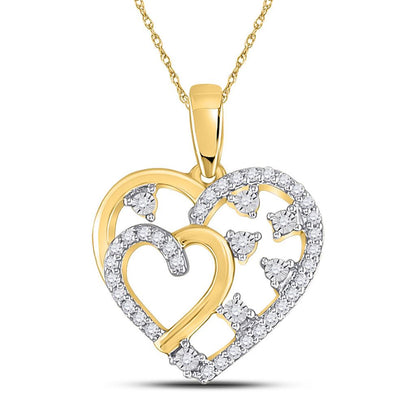14k Yellow Gold Round Diamond Heart Pendant 1/6 Cttw