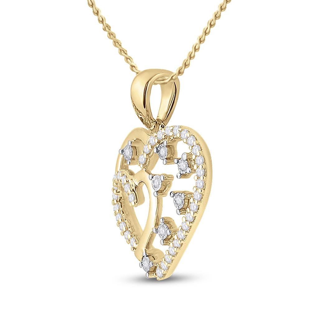 14k Yellow Gold Round Diamond Heart Pendant 1/6 Cttw