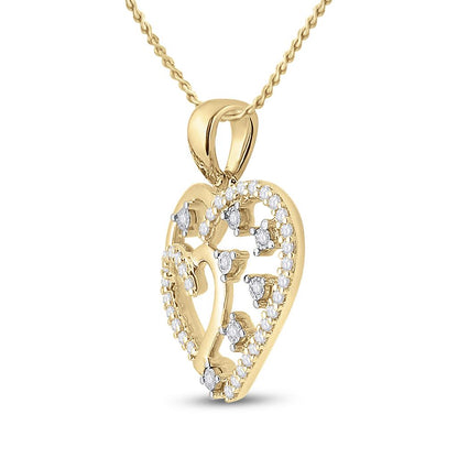 14k Yellow Gold Round Diamond Heart Pendant 1/6 Cttw