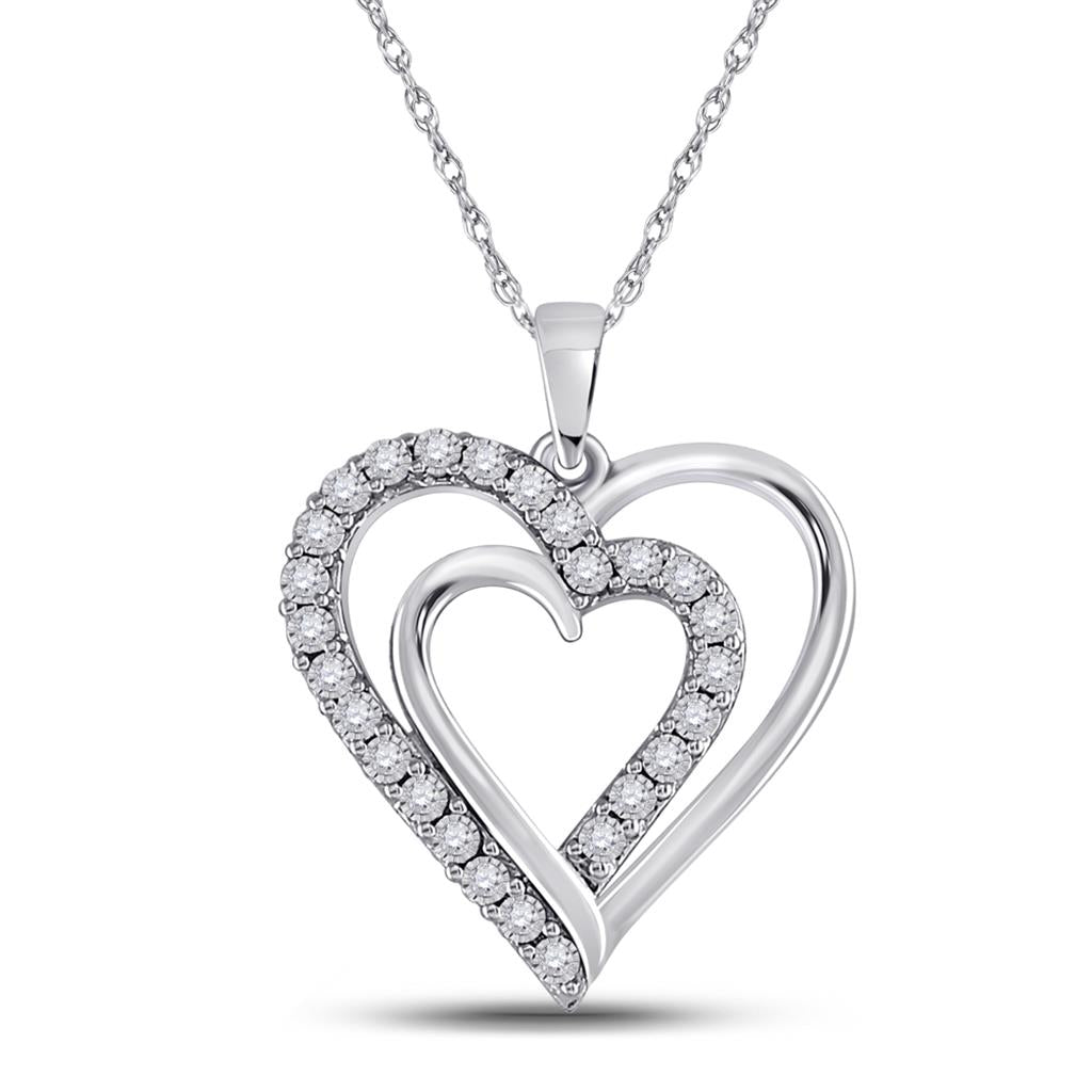 14k White Gold Round Diamond Heart Pendant 1/10 Cttw