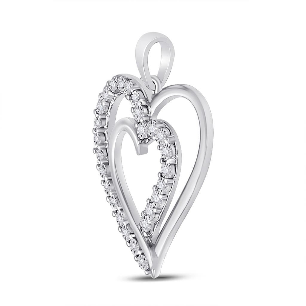 14k White Gold Round Diamond Heart Pendant 1/10 Cttw