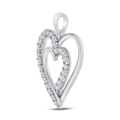 14k White Gold Round Diamond Heart Pendant 1/10 Cttw