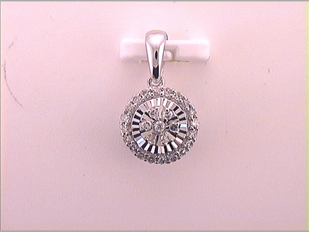 14k White Gold Round Diamond Circle Pendant 1/10 Cttw