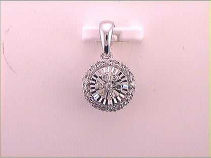 14k White Gold Round Diamond Circle Pendant 1/10 Cttw