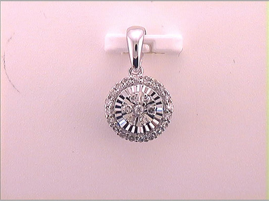 14k White Gold Round Diamond Circle Pendant 1/10 Cttw