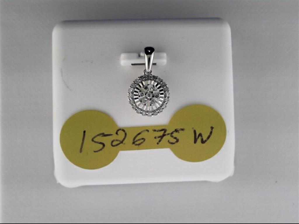 14k White Gold Round Diamond Circle Pendant 1/10 Cttw