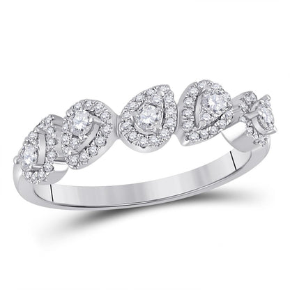 14k White Gold Round Diamond Lined Pear Band Ring 1/3 Cttw