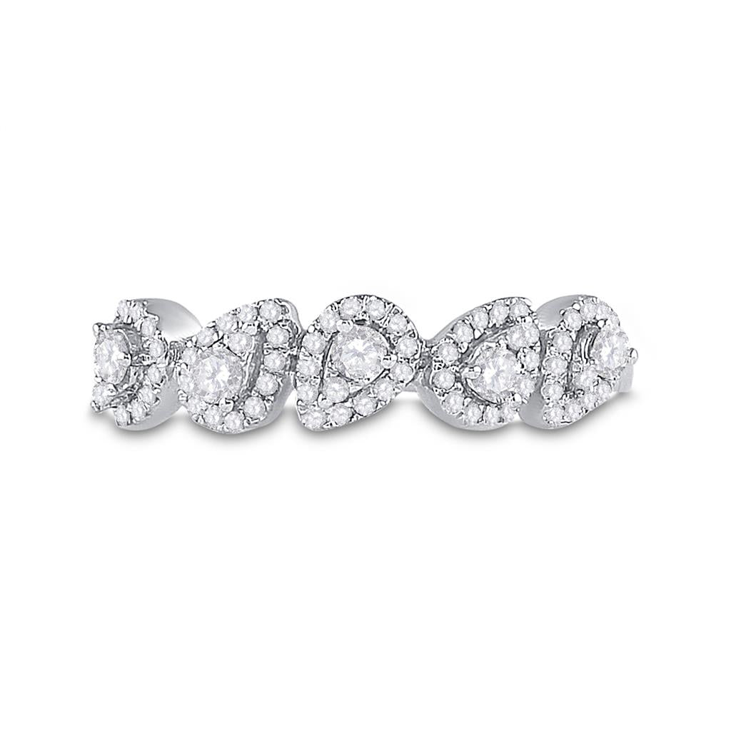 14k White Gold Round Diamond Lined Pear Band Ring 1/3 Cttw