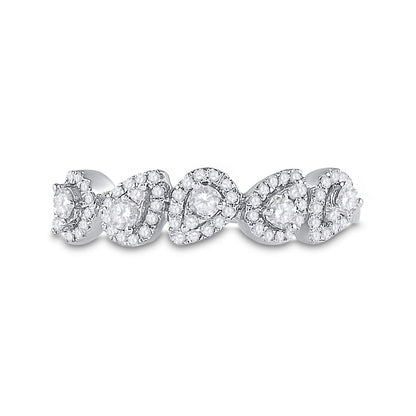 14k White Gold Round Diamond Lined Pear Band Ring 1/3 Cttw