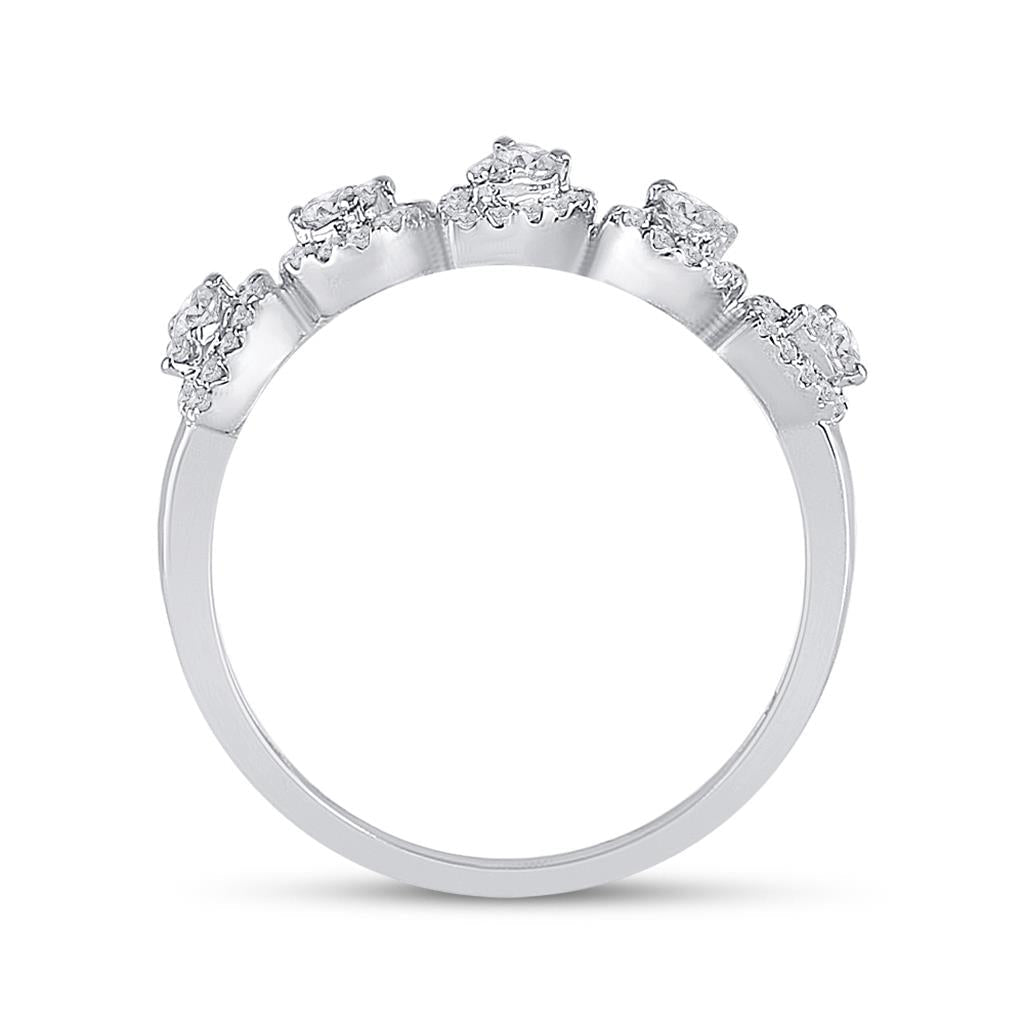 14k White Gold Round Diamond Lined Pear Band Ring 1/3 Cttw