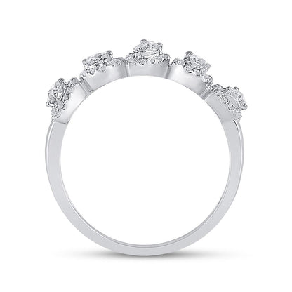 14k White Gold Round Diamond Lined Pear Band Ring 1/3 Cttw
