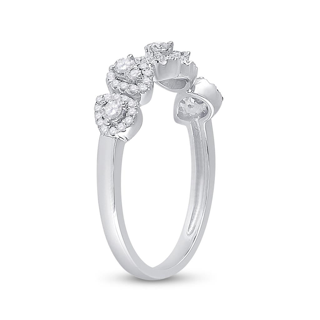 14k White Gold Round Diamond Lined Pear Band Ring 1/3 Cttw