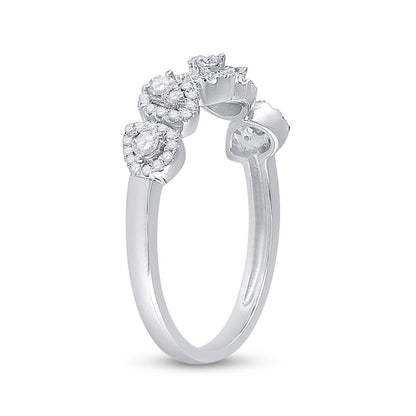 14k White Gold Round Diamond Lined Pear Band Ring 1/3 Cttw