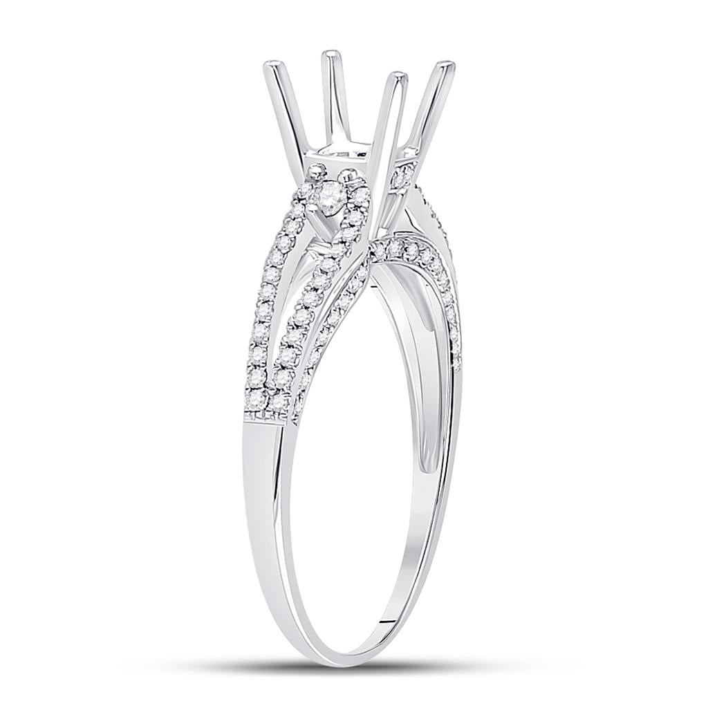14k White Gold Round Diamond 1 Ct Rd Center Bridal Semi-Mount Ring 1/3 Cttw