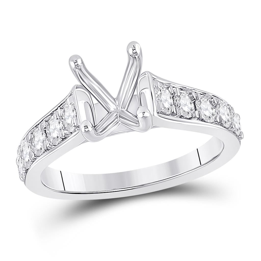 14k White Gold Round Diamond 2 Ct Rd Center Round Bridal Semi-Mount Ring 7/8 Ctw