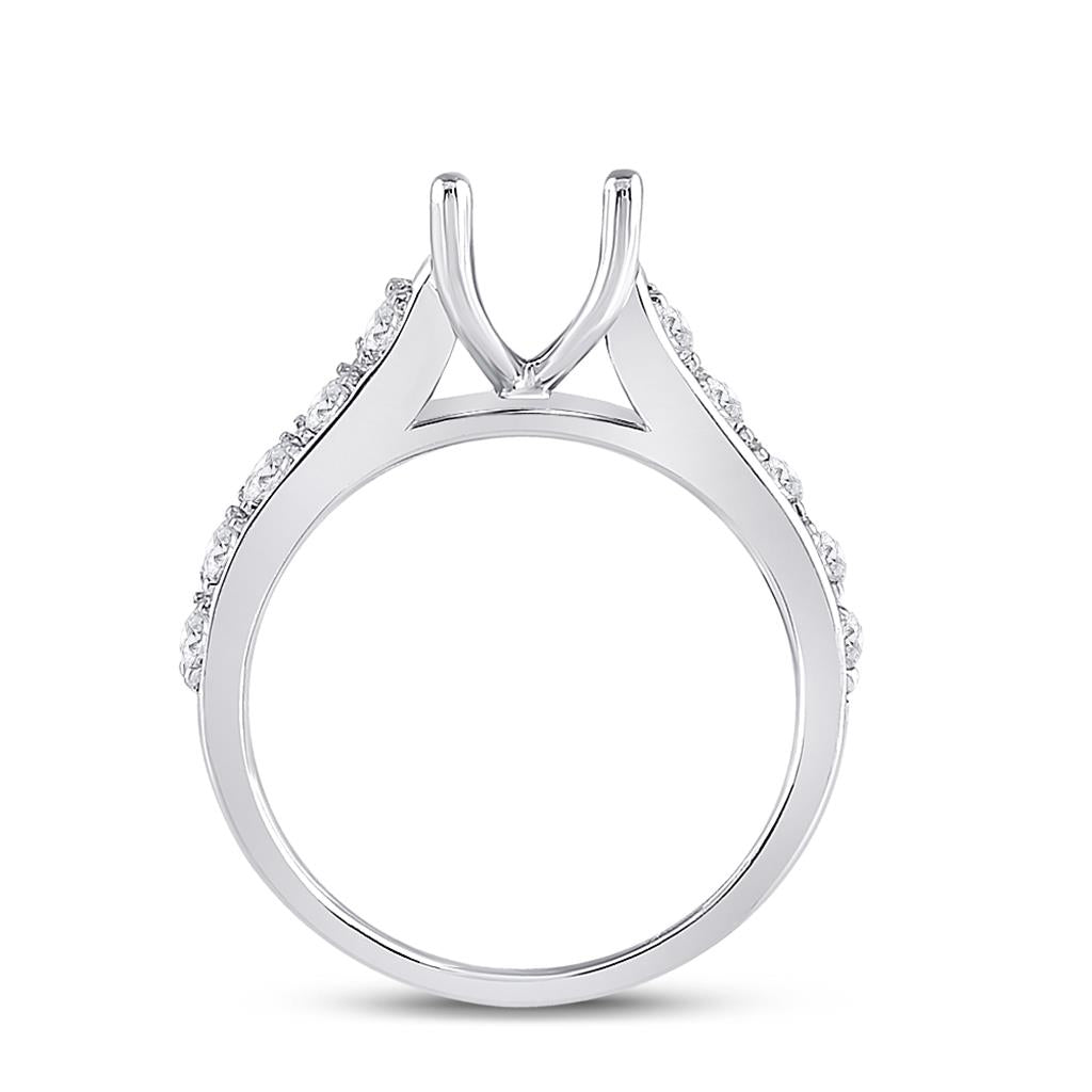 14k White Gold Round Diamond 2 Ct Rd Center Round Bridal Semi-Mount Ring 7/8 Ctw