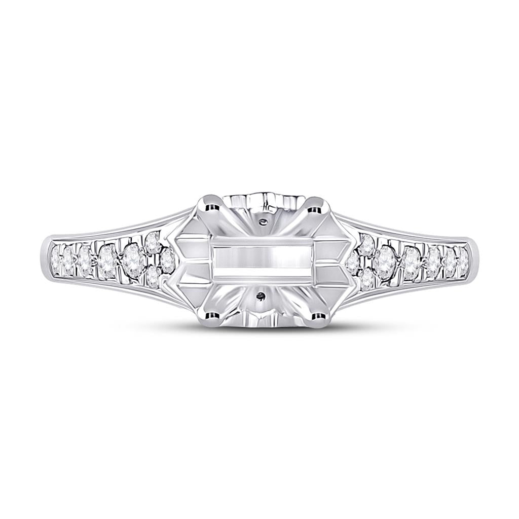 14k White Gold Round Diamond 1 Ct Rd Center Bridal Semi-Mount Ring 1/4 Ctw