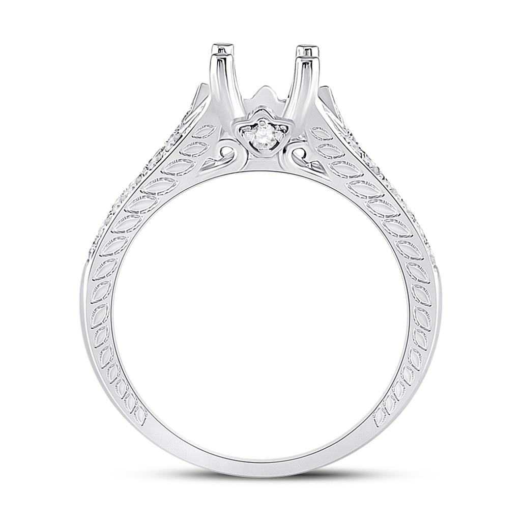 14k White Gold Round Diamond 1 Ct Rd Center Bridal Semi-Mount Ring 1/4 Ctw