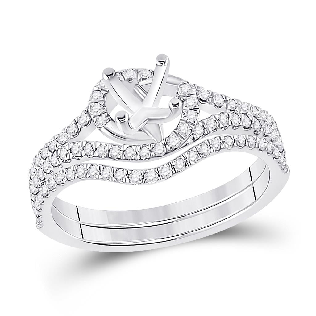 14k White Gold Round Diamond 1 Ct Rd Center Halo Bridal Semi-Mount Set 3/8 Ctw