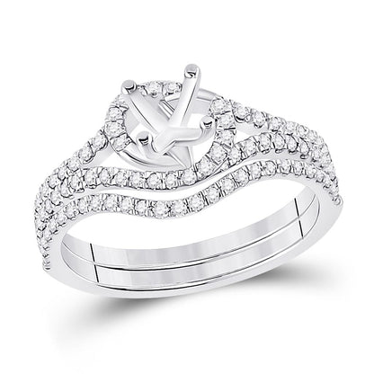 14k White Gold Round Diamond 1 Ct Rd Center Halo Bridal Semi-Mount Set 3/8 Ctw