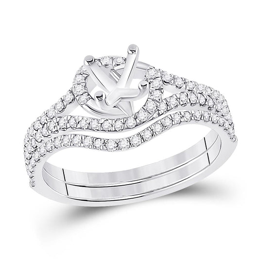 14k White Gold Round Diamond 1 Ct Rd Center Halo Bridal Semi-Mount Set 3/8 Ctw