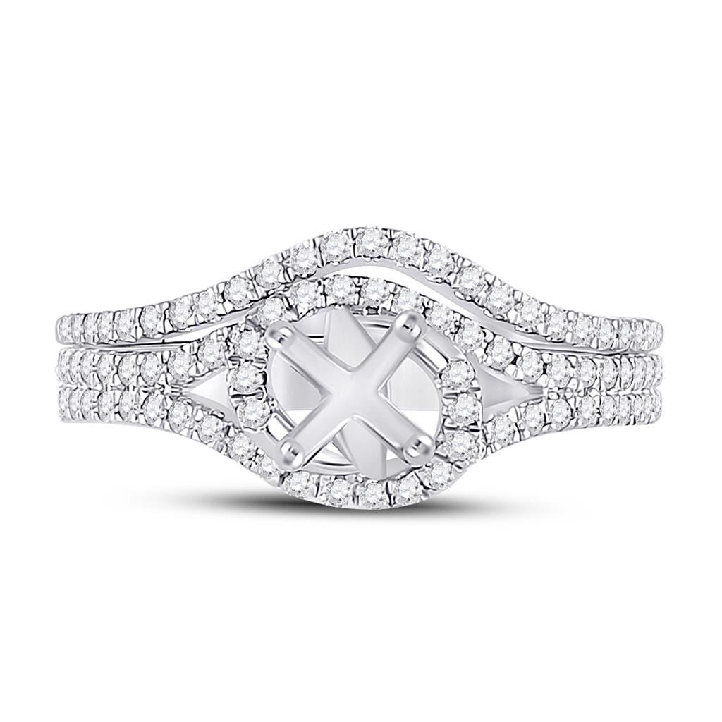 14k White Gold Round Diamond 1 Ct Rd Center Halo Bridal Semi-Mount Set 3/8 Ctw