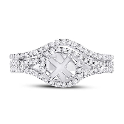 14k White Gold Round Diamond 1 Ct Rd Center Halo Bridal Semi-Mount Set 3/8 Ctw