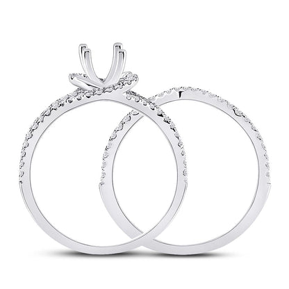 14k White Gold Round Diamond 1 Ct Rd Center Halo Bridal Semi-Mount Set 3/8 Ctw