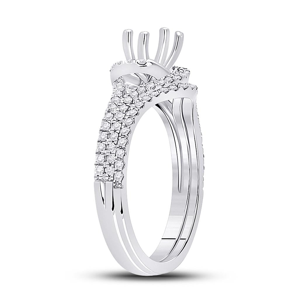 14k White Gold Round Diamond 1 Ct Rd Center Halo Bridal Semi-Mount Set 3/8 Ctw